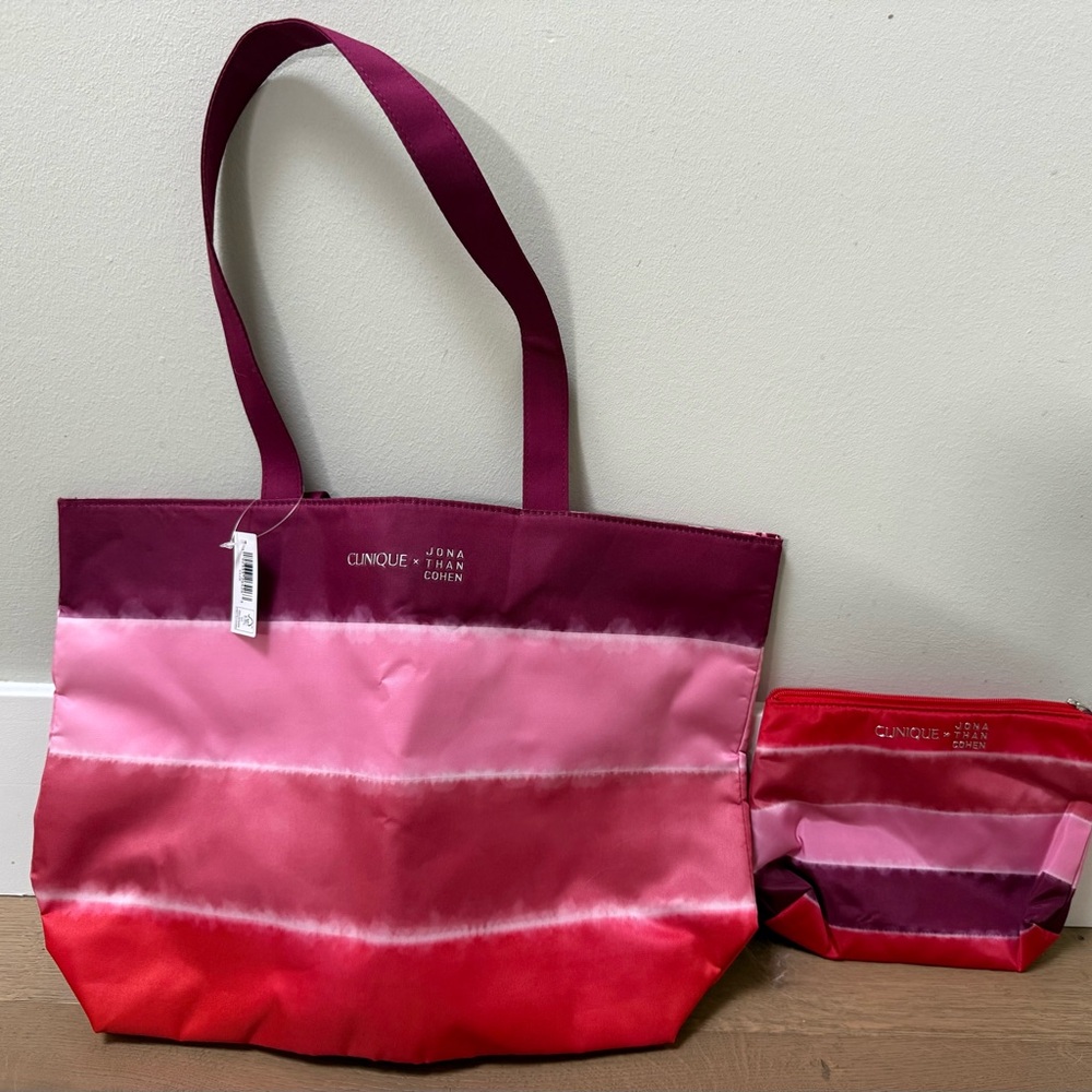 NTW Clinique x Jonathan Cohen Pink and Red Tote and Cosmetic Bag Set - Retired
